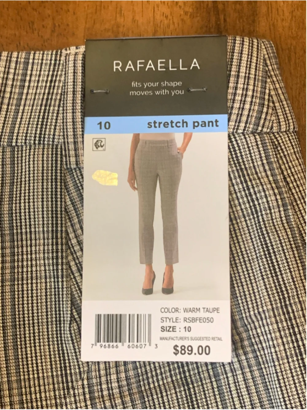 Rafaella NWT Stretch Trousers Size 10 Beige Black Plaid